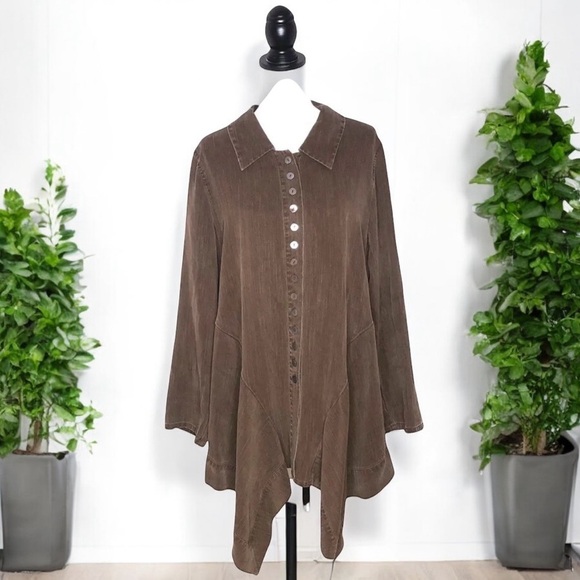 SOFT SURROUNDINGS Lagenlook Romantic Button Down Longline Collard Tunic Blouse - Picture 3 of 9